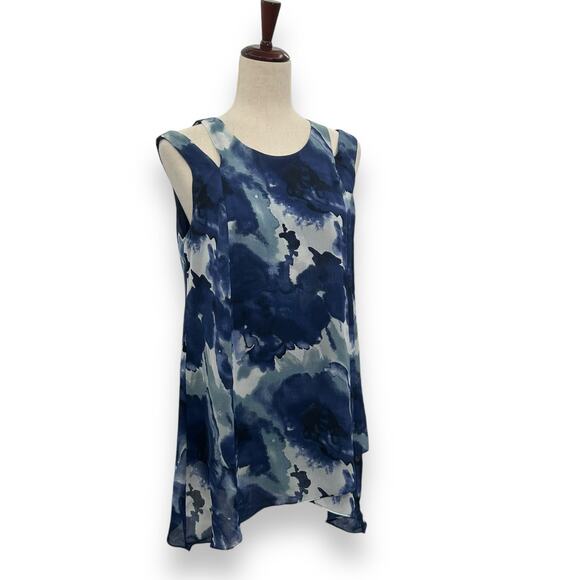 Soft Surroundings Top Size XS Blue Tunic Tank Boho Watercolor Layered Blouaw - Picture 3 of 12